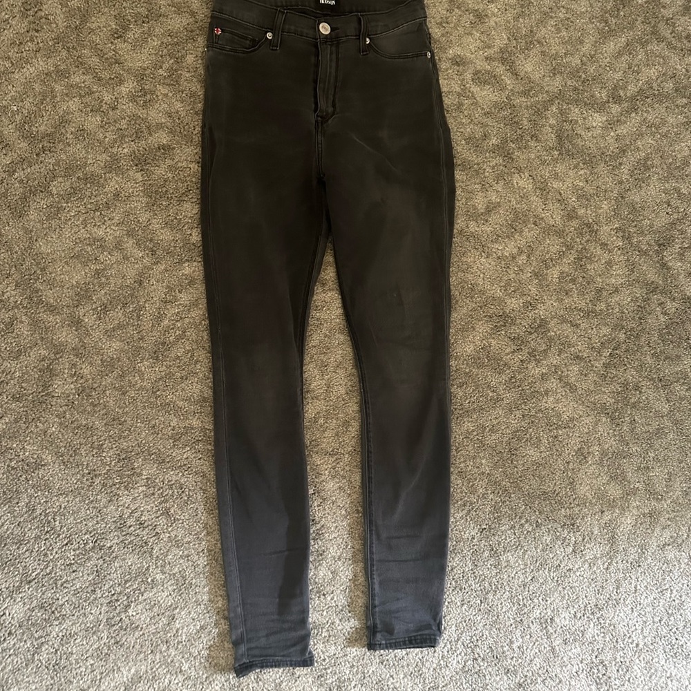 Hudson. High waisted. Washed gray skinny jeans. Sz 27.